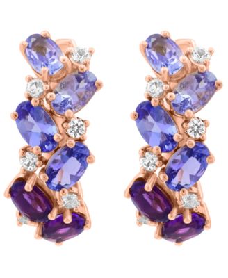 White Sapphire (2/5 ct. t.w.) Amethyst (9/10 ct. t.w.) and Tanzanite (2 ct. t.w.) Earrings in 14k Rose Gold