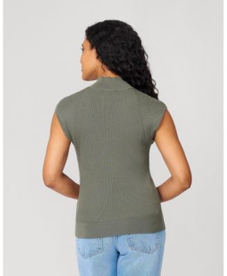 Women's Ribbed Mockneck Cap Sleeve Sweater