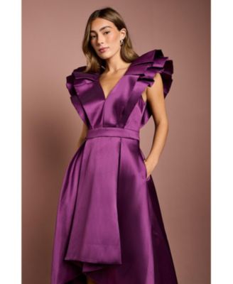 Women's Frill Sleeve V-Neck Midi Dress