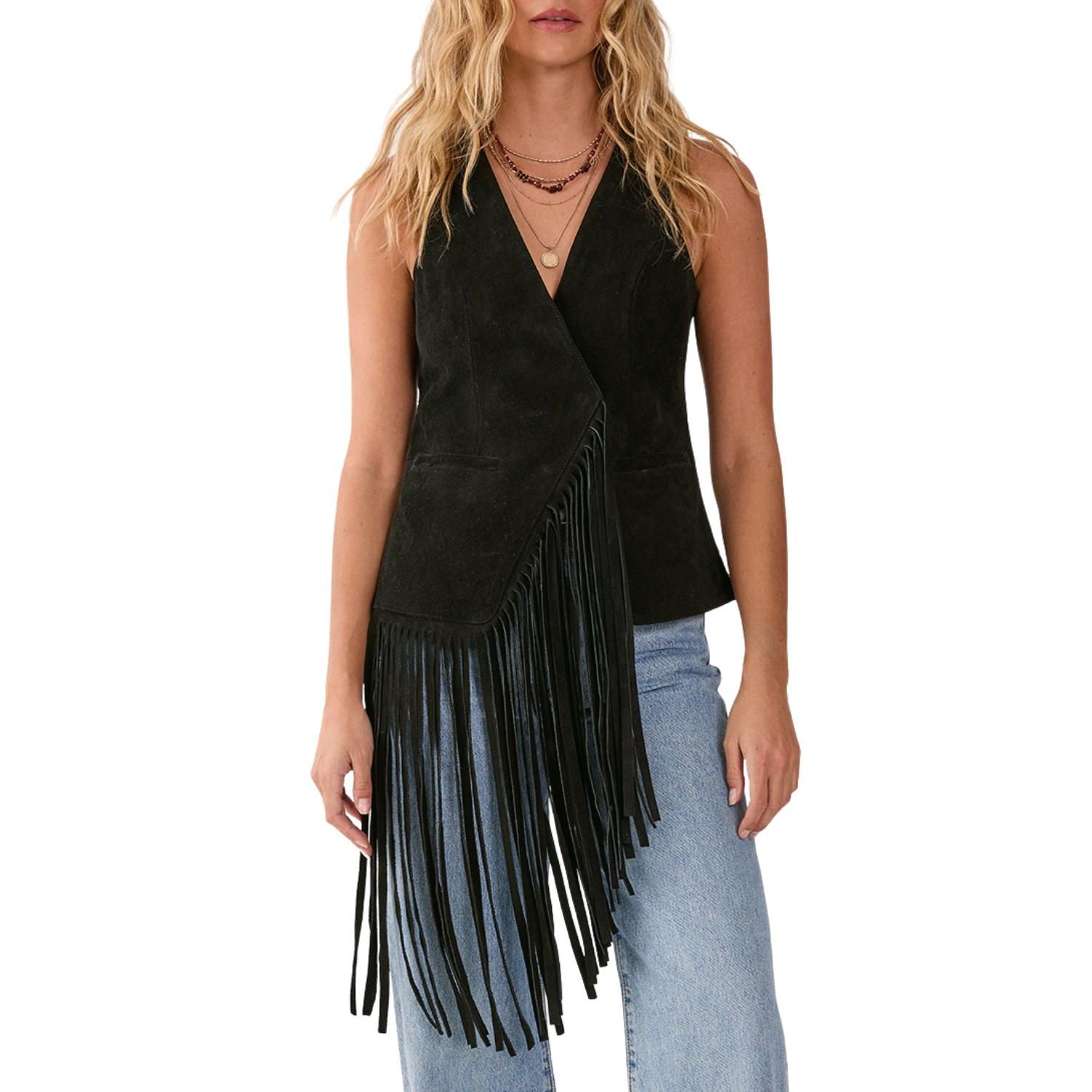 Women's Premium Suede Fringe Waistcoat