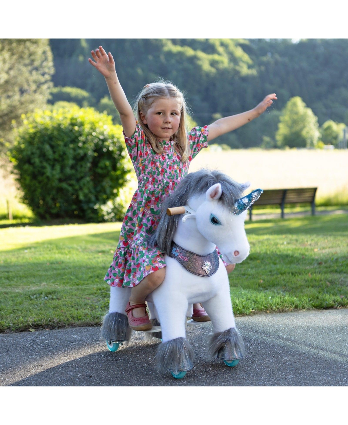 PonyCycle Model Y Grey Unicorn Rideable Toy for Age -4