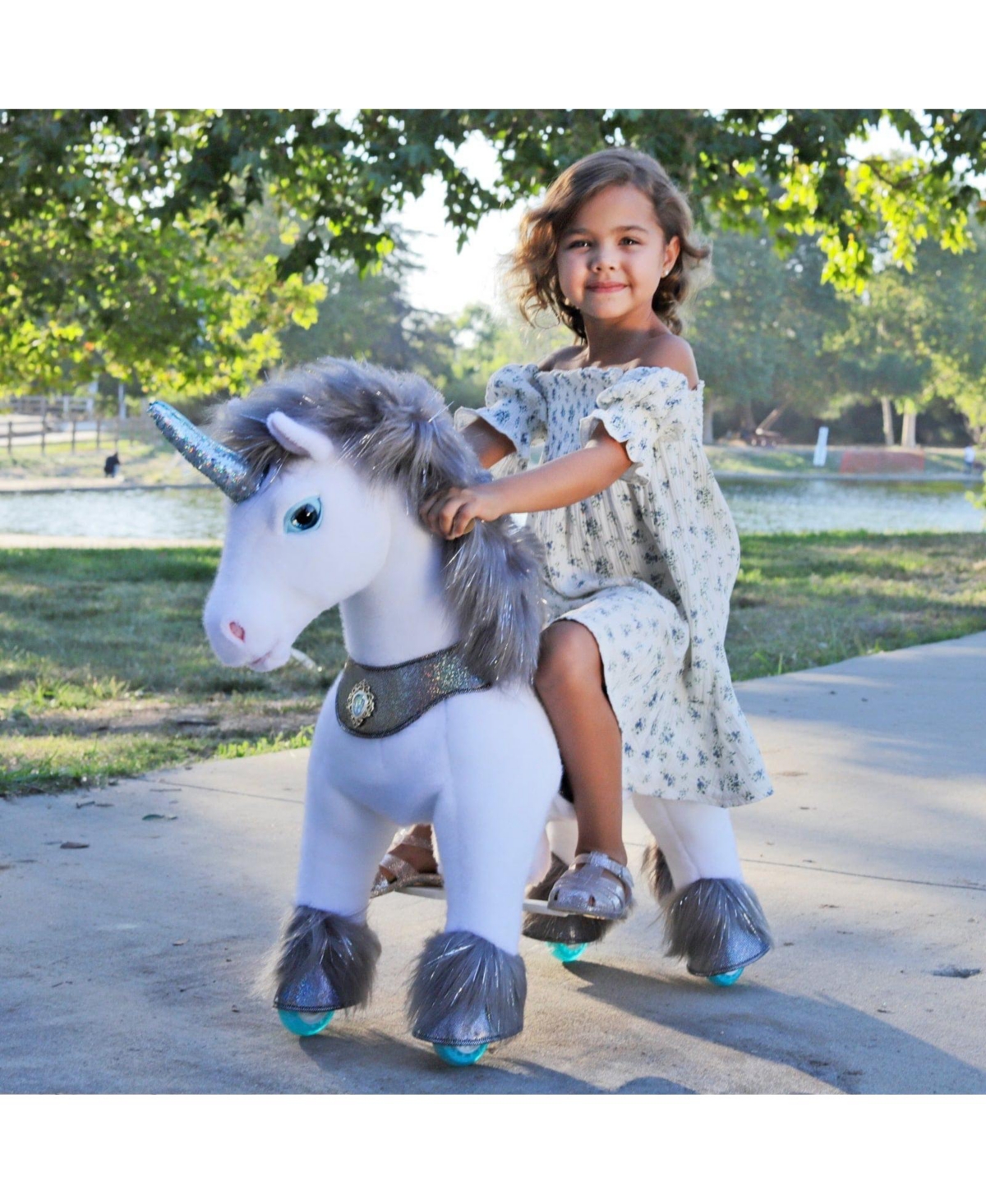 PonyCycle Model Y Grey Unicorn Rideable Toy for Age -4