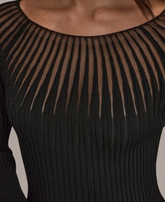 Women's Mesh Detail Boat Neck Sweater
