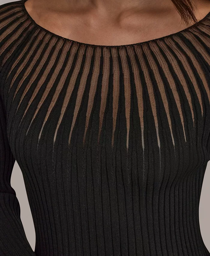 Women's Mesh Detail Boat Neck Sweater - thumbnail 4