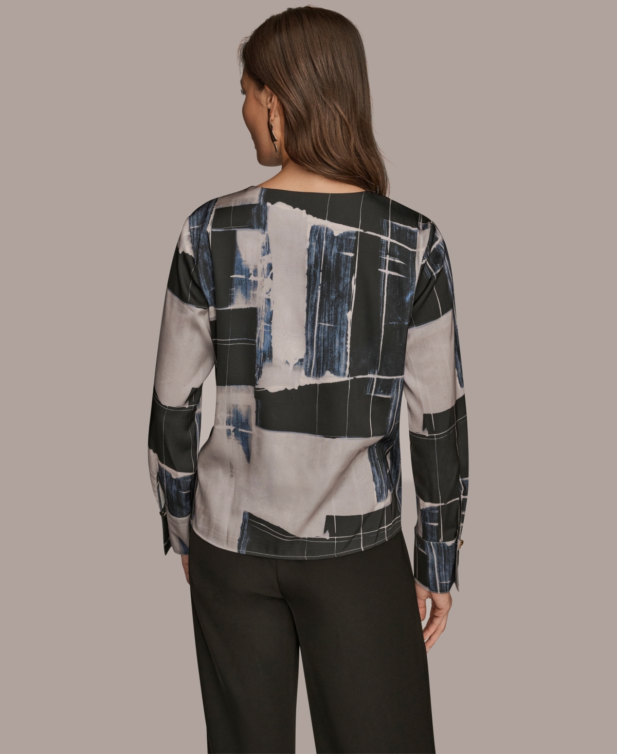 Donna Karan New York Women's Faux Wrap Long Sleeve V-Neck Top