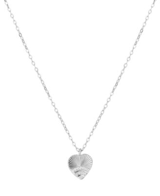 Cubic Zirconia Fluted Texture Heart Pendant Necklace in 14K Gold-Plated Sterling Silver, 16" + 2" extender