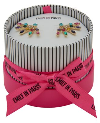 Glass Stone & Cubic Zirconia Gold-Tone Crawler Stud Earrings