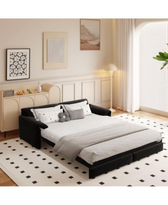 66" Queen Pull-Out Sofa Bed, Convertible 3-in-1 Velvet Sleeper Couch with Storage Pocket for Living Room or Guest Room