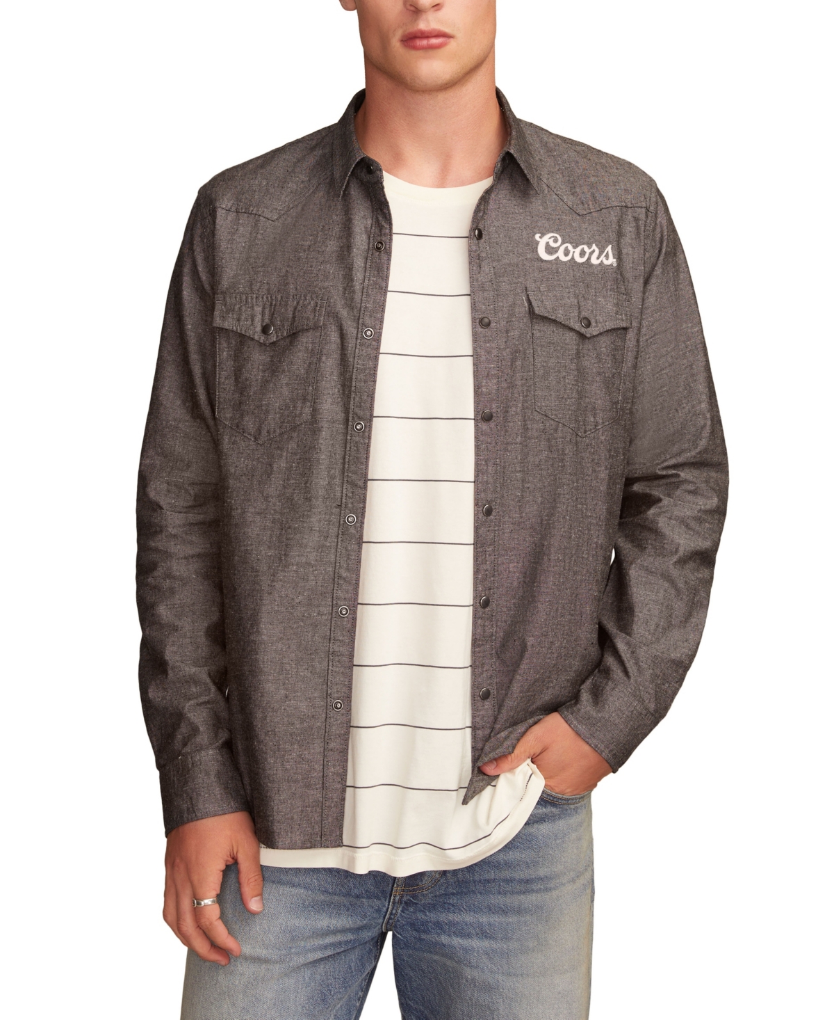 Lucky Brand Men's Coors Rodeo Western Spread Collar Shirt