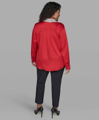 Plus Size Crystal Collared Neck Shirt