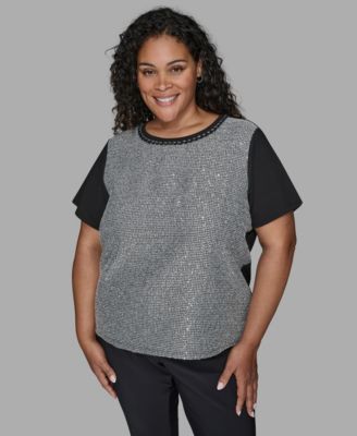 KARL LAGERFELD PARIS - Plus Size Tweed Short Sleeve Top