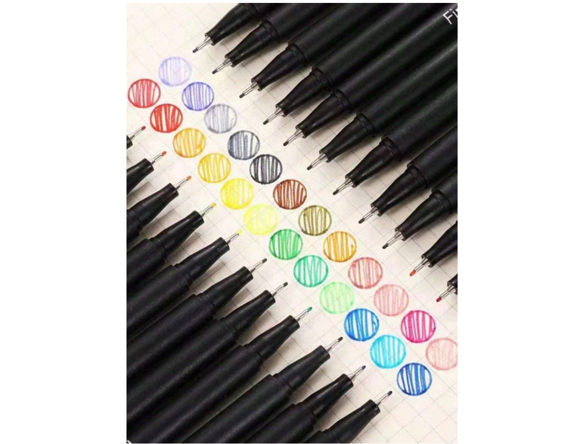 Htutwoo 24 Colors Fineliner Color Pens, 0.4mm Fine Point Colored Pens for Journaling, Doodling, Drawing, Adult Coloring, Planner Supplies