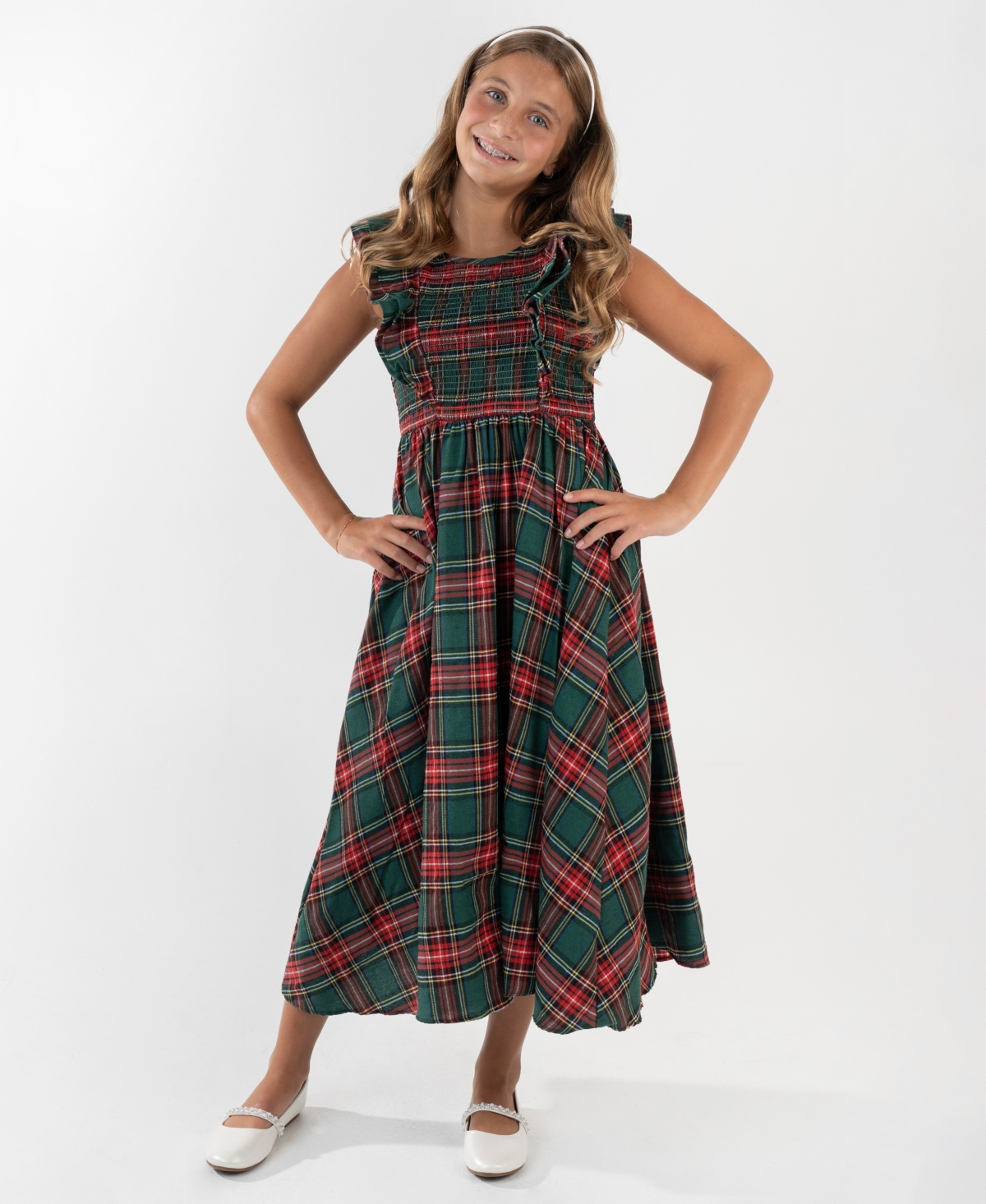 Rare Editions Girls 7-16 Woven Smocked Sleeveless Bodice Dress