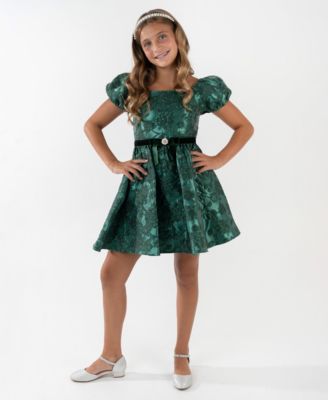 Rare Editions - Girls 7-16 Brocade Puff Sleeves Dress