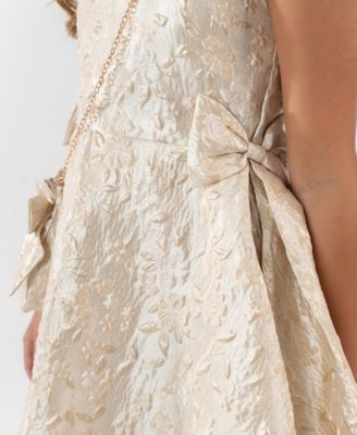 Girls 7-16 2-Piece Sleeveless Brocade Dress and Side Bag Set