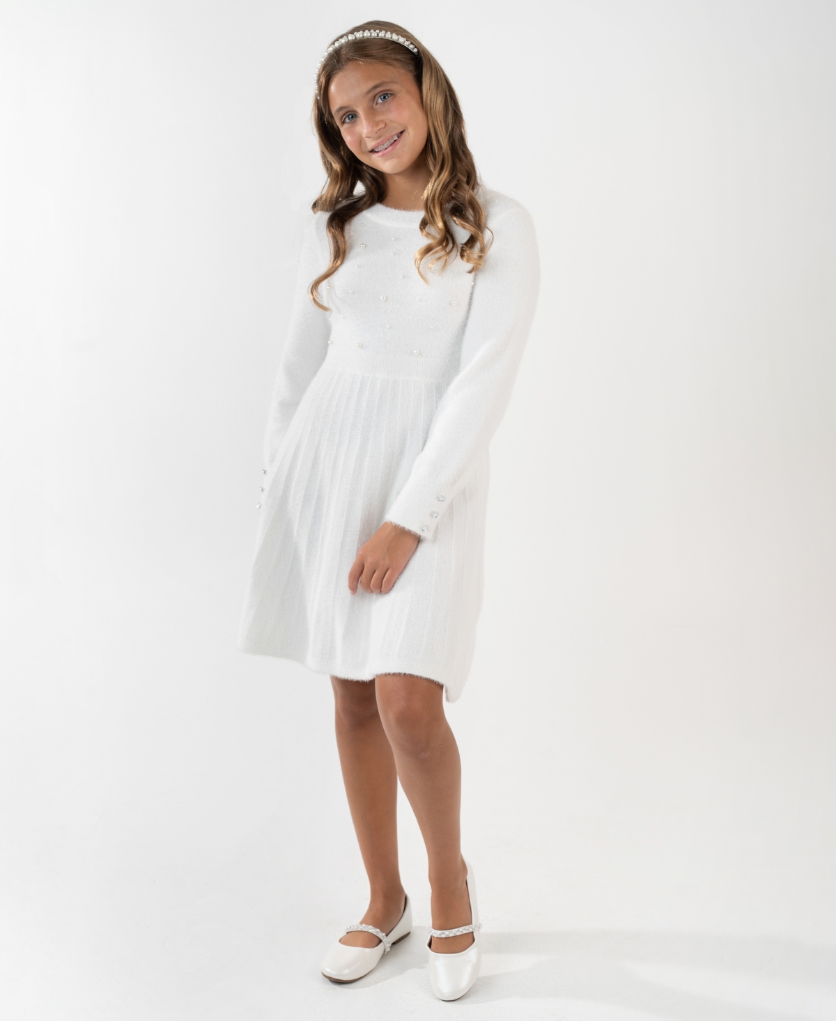 Rare Editions Girls 7-16 Long-Sleeves Pleated Sweater Dress