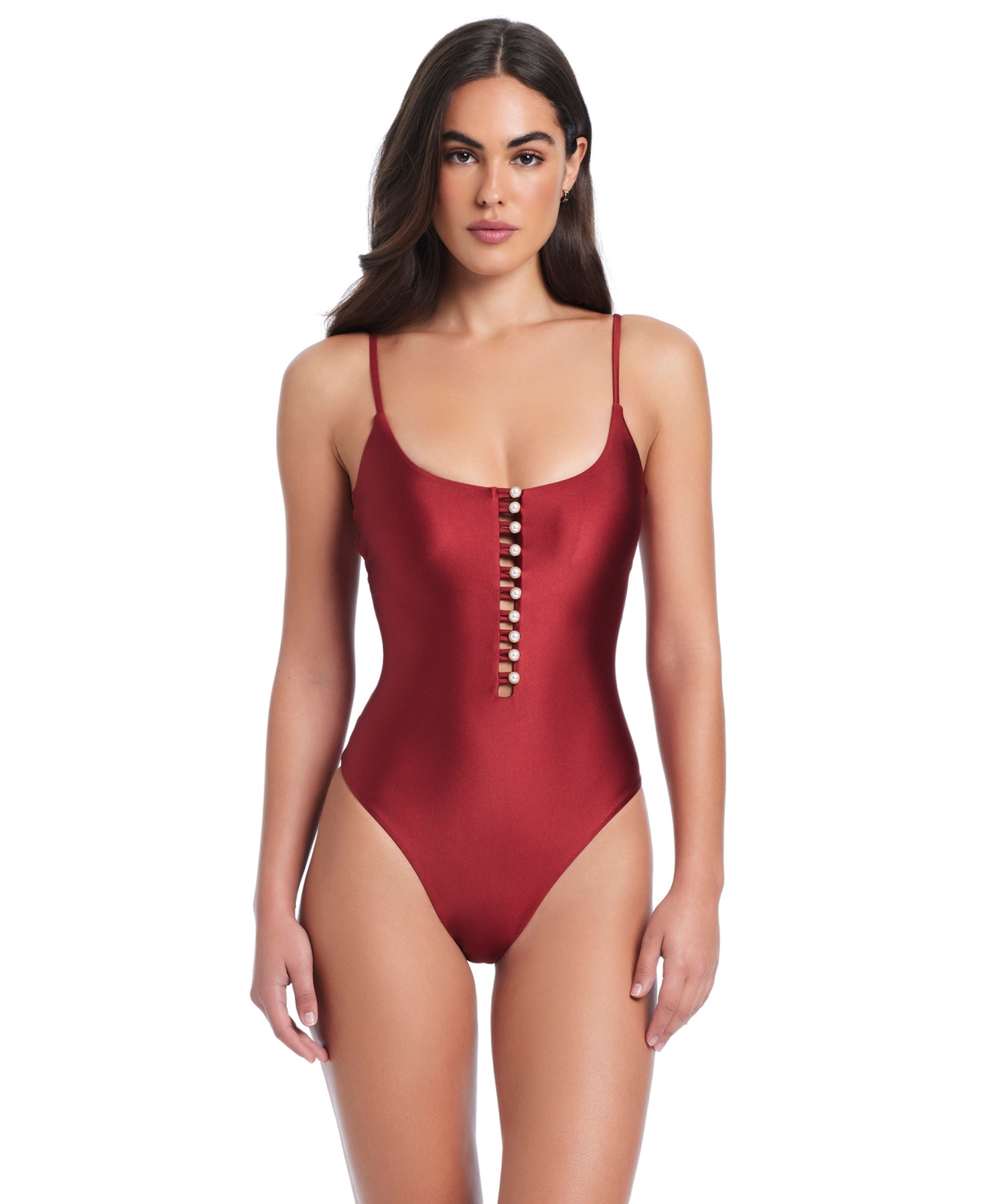 Red Carter Pearls Of Wisdom Tank One-piece Swimsuit In Burgundy