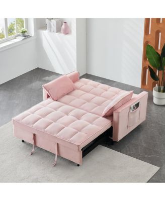  Velvet Loveseat Sofa Bed   3-in-1 Convertible   Pull-Out Sleeper, Tufted Back, Storage Pockets Small Space-Friendly