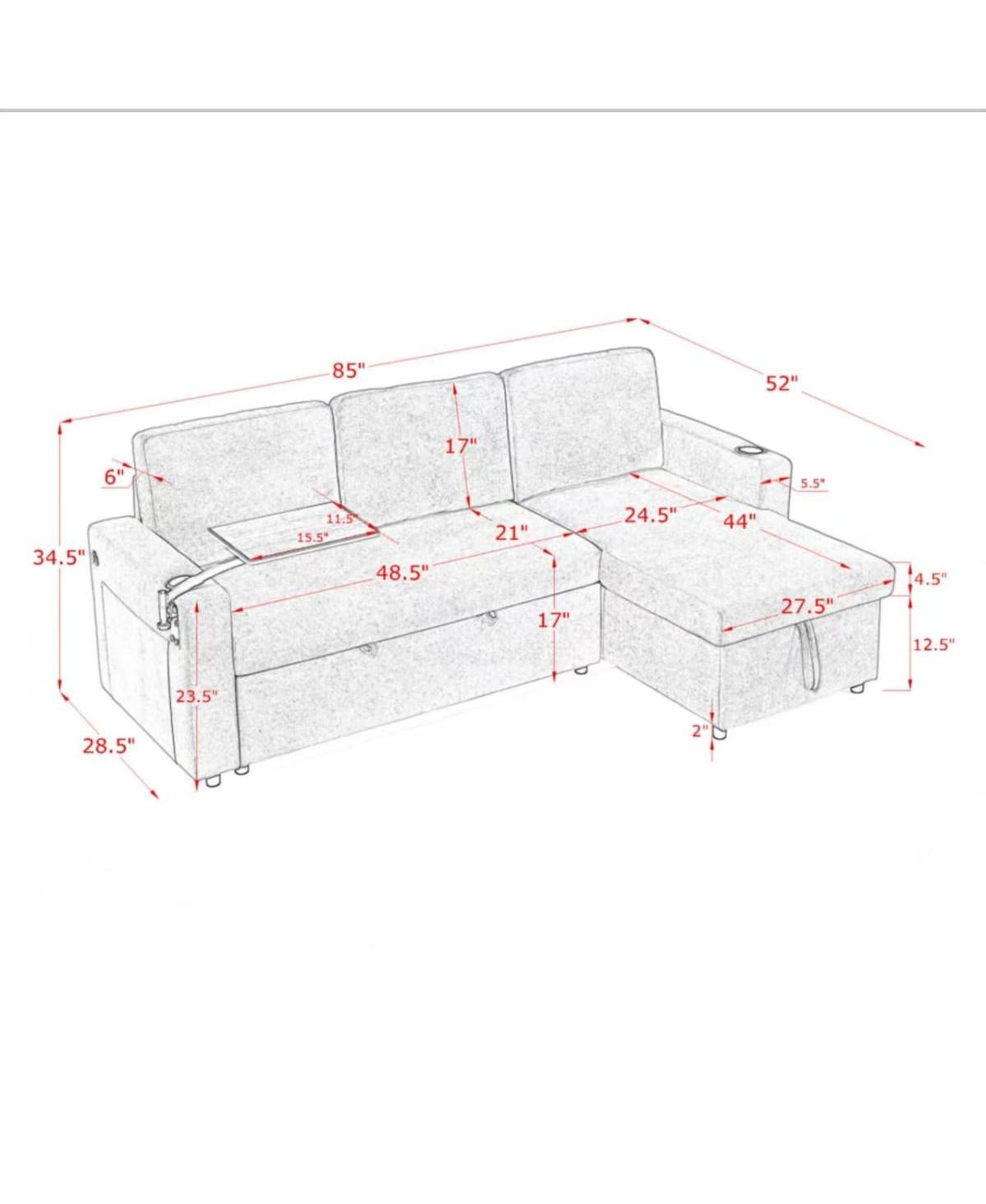Maison Boucle Modern Chenille Pull-Out Sofa Bed with Led Lights, Usb Ports & Cup Holders, Sleeper Couch Storage for Living Room-Maison