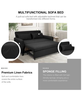 61-Inch Pull-Out Linen Sofa Bed with Extra-Wide Convertible Sleeper Loveseat, Storage Pocket & Wheels for Apartments and Guest Rooms