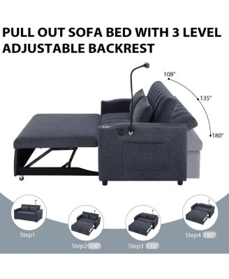 55.9" Pull Out Sofa Bed with USB Ports, Cup Holders & Side Pockets, Adjustable Backrest Convertible Sleeper for Small Spaces-Maison Boucle