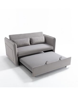 55" Velvet Sleeper Sofa Bed, Small Pull-Out Loveseat Sofa with Reclining Backrest, Side Pocket & Pillows for Small Spaces-Maison Boucle