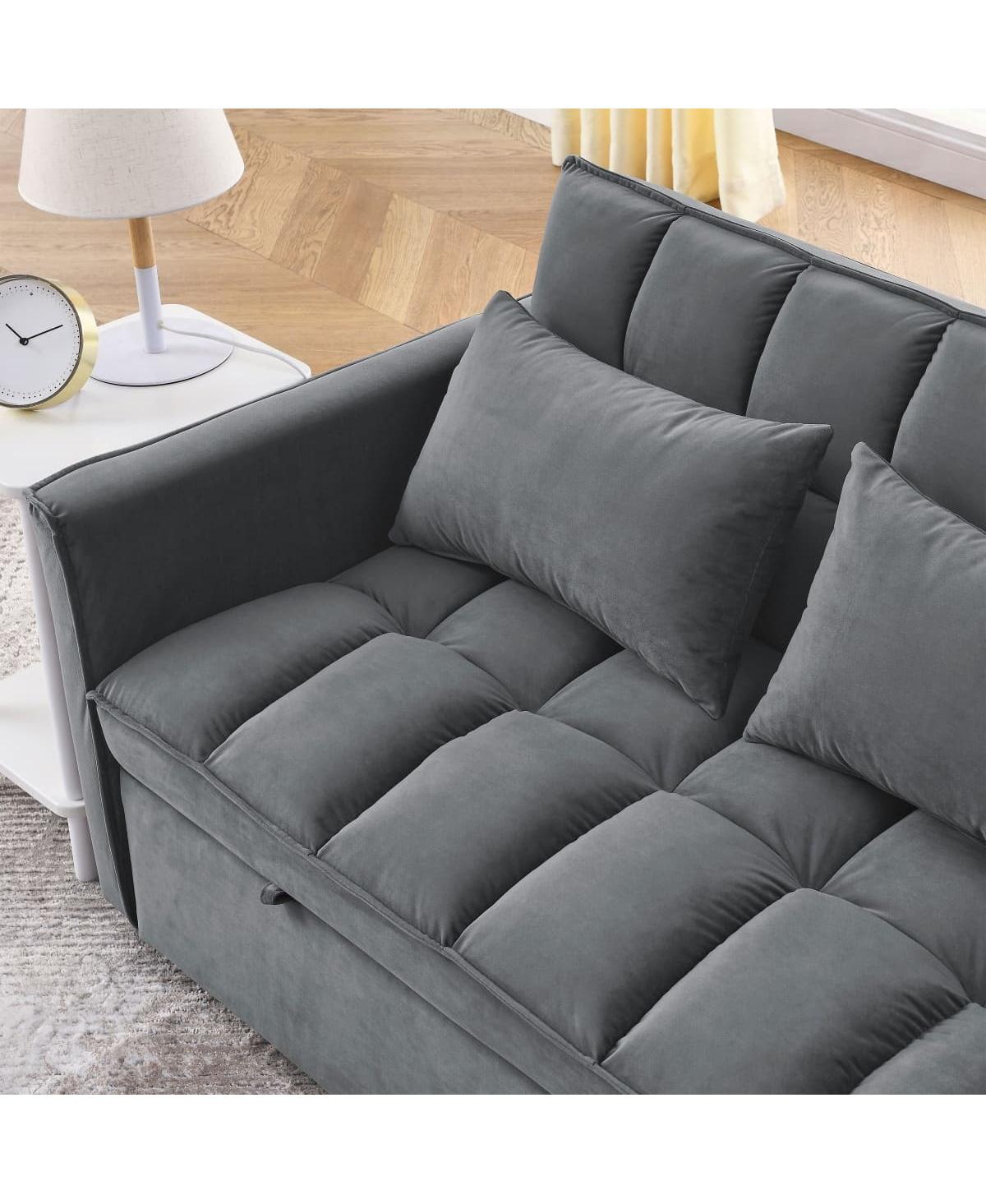 Maison Boucle Convertible Velvet Sofa Bed, 54'' Pull-Out Sleeper Loveseat with 3-Position Adjustable Backrest, Side Pockets & Pillows-Maison Boucle