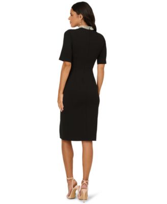 Women's Embellished Crepe Mock Neck Short Dress