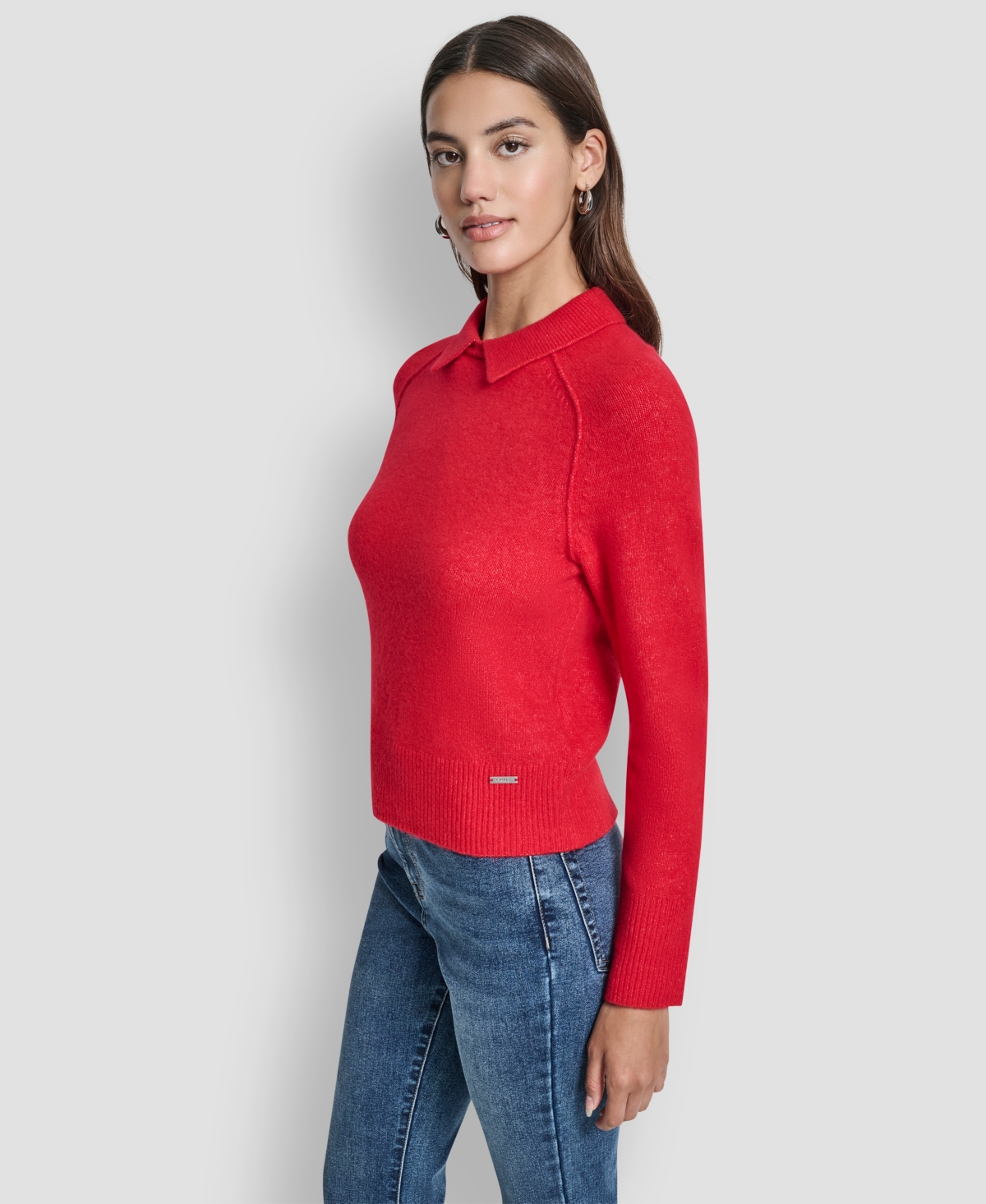 Dkny Jeans Petite Pullover Polo Sweater In Red