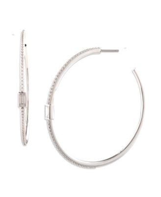 Lauren Ralph Lauren - Cubic Zirconia Sterling Silver Patterned Hoop Earrings