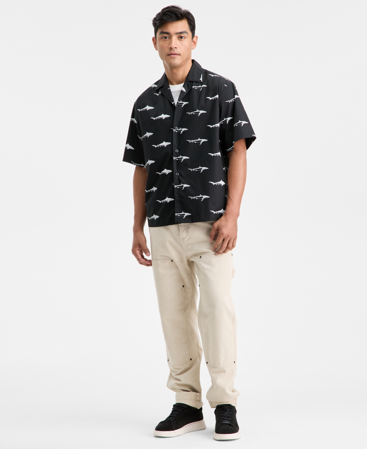 Hugo by Boss Men's Eligino Relaxed-Fit Shark Print Short-Sleeve Shirt