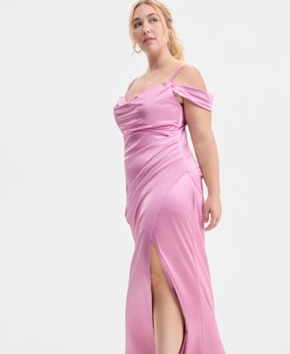 Trendy Plus Size Off-The-Shoulder Satin Gown