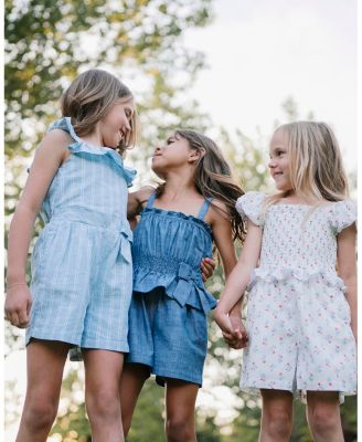 Girls' Linen Ruffle Collar Pull-On Romper, Kids