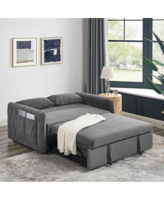 55" Velvet Sleeper Sofa with Pull-Out Bed, Reclining Backrest & Side Storage Pockets,Convertible Sofa Bed for Small Spaces-Maison Boucle