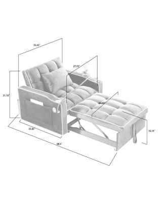3-in-1 Sleeper Chair Bed – Convertible Recliner Sofa with USB-C Port, Phone Mount & Cup Holder for Small Spaces