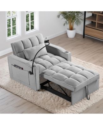 3-in-1 Sleeper Chair Bed – Convertible Recliner Sofa with USB-C Port, Phone Mount & Cup Holder for Small Spaces