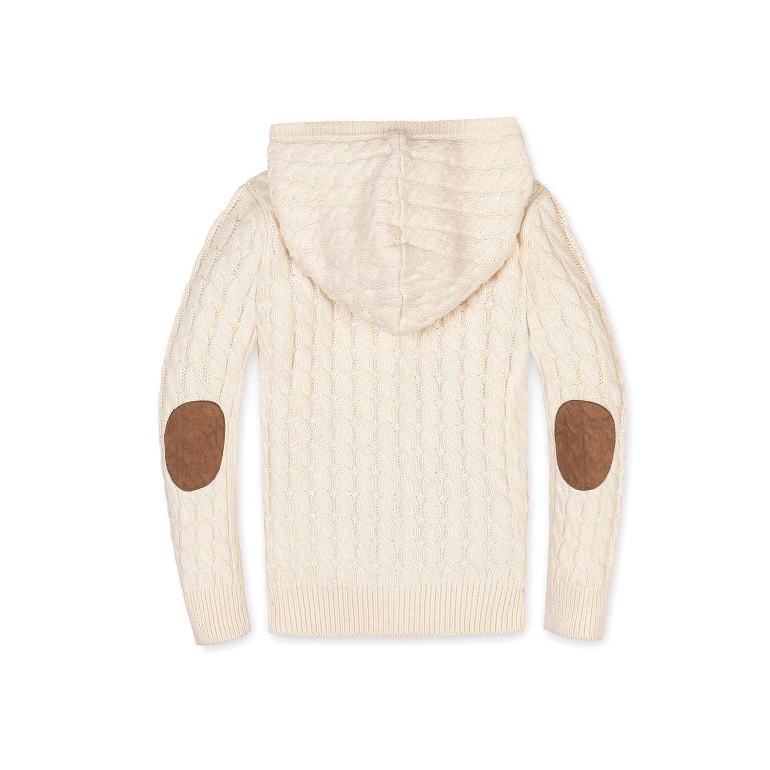 Hope and Henry Boy's XXSmall to Xlarge Organic Long Sleeve Full Zip Hooded Sweater with Elbow Patches