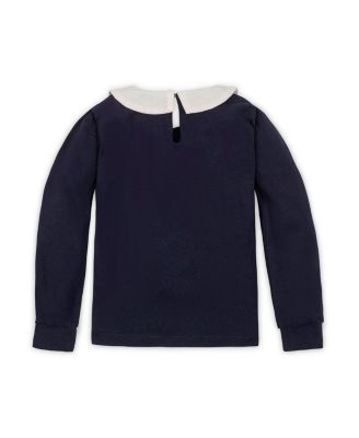 Little and Big Girls' Organic Long Sleeve Knit Top with Woven Collar