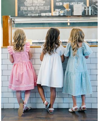 Girls' Sleeveless Crochet Detail Empire Waist Seersucker Dress, Kids