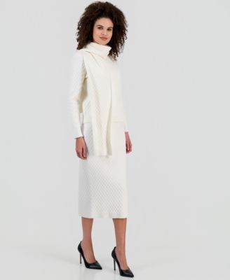 Women's Diamond-Knit Mock Neck Sweater & Diamond-Knit Pencil Skirt