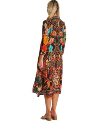 Women's Midi Summer Dress with Collared Neck, Short Sleeves, and Side Slits