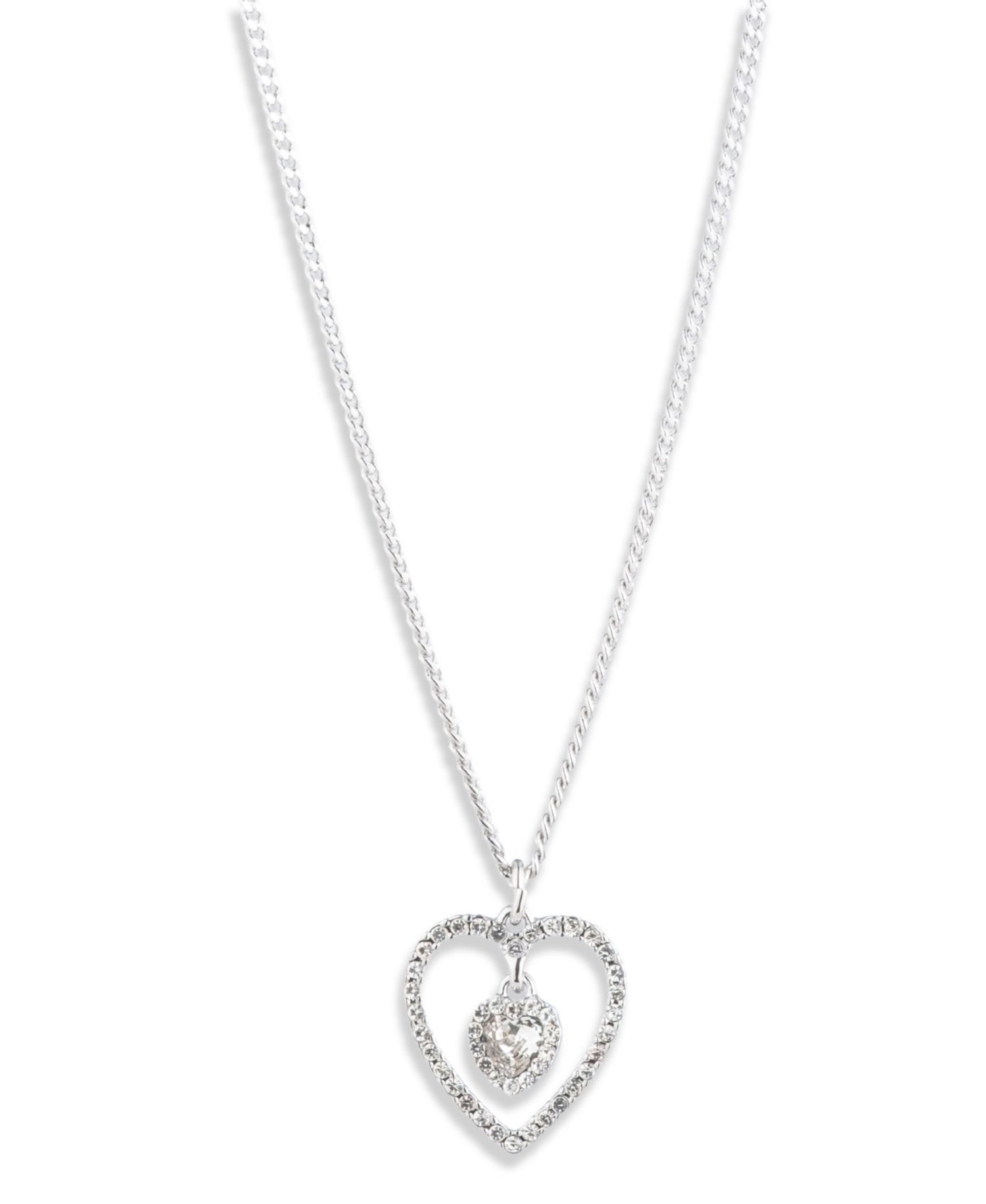 Rhodium Crystal Silver-Tone Heart Pendant Necklace