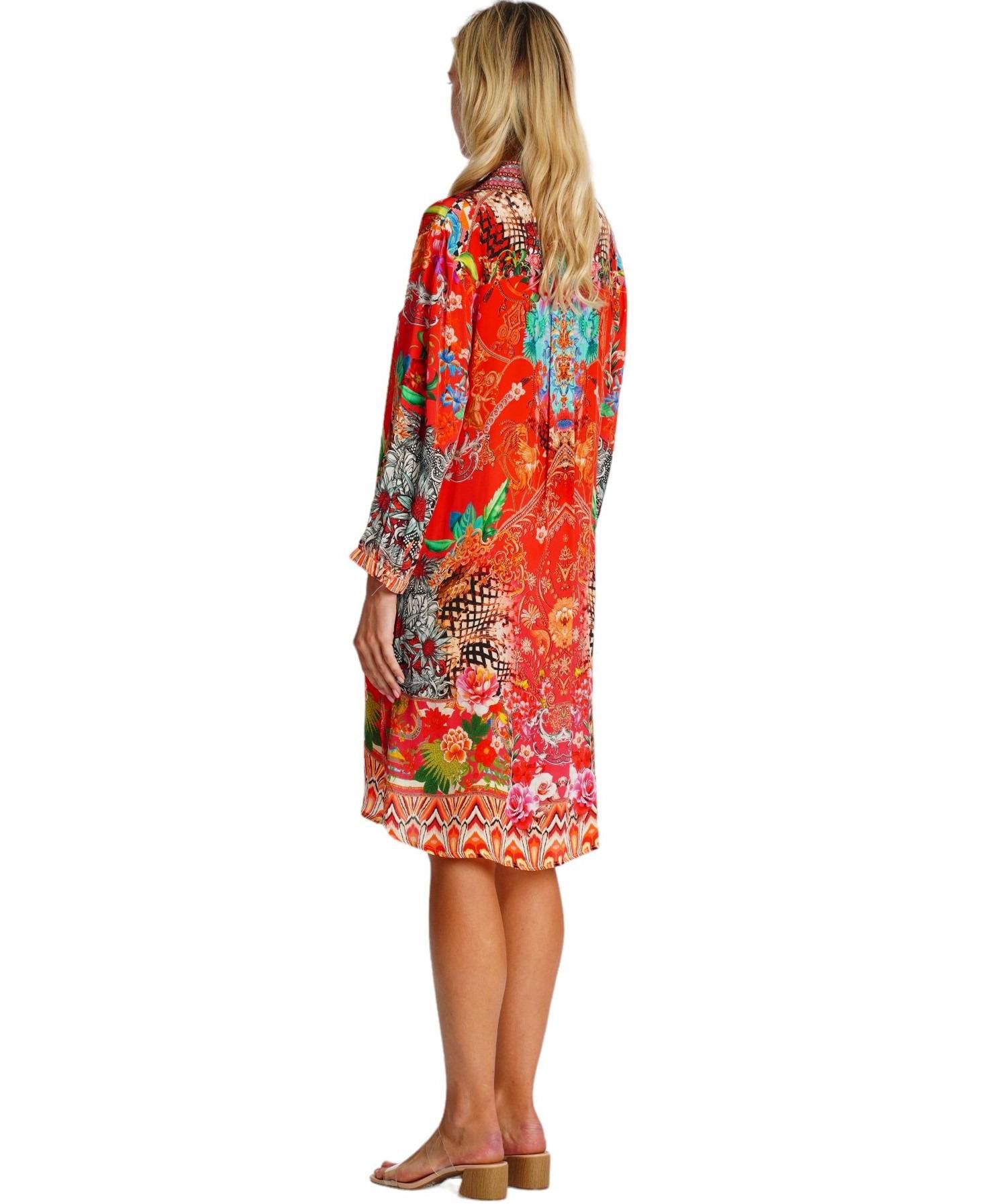 Women's Midi Summer Dress with Collared Neck, Short Sleeves, and Side Slits