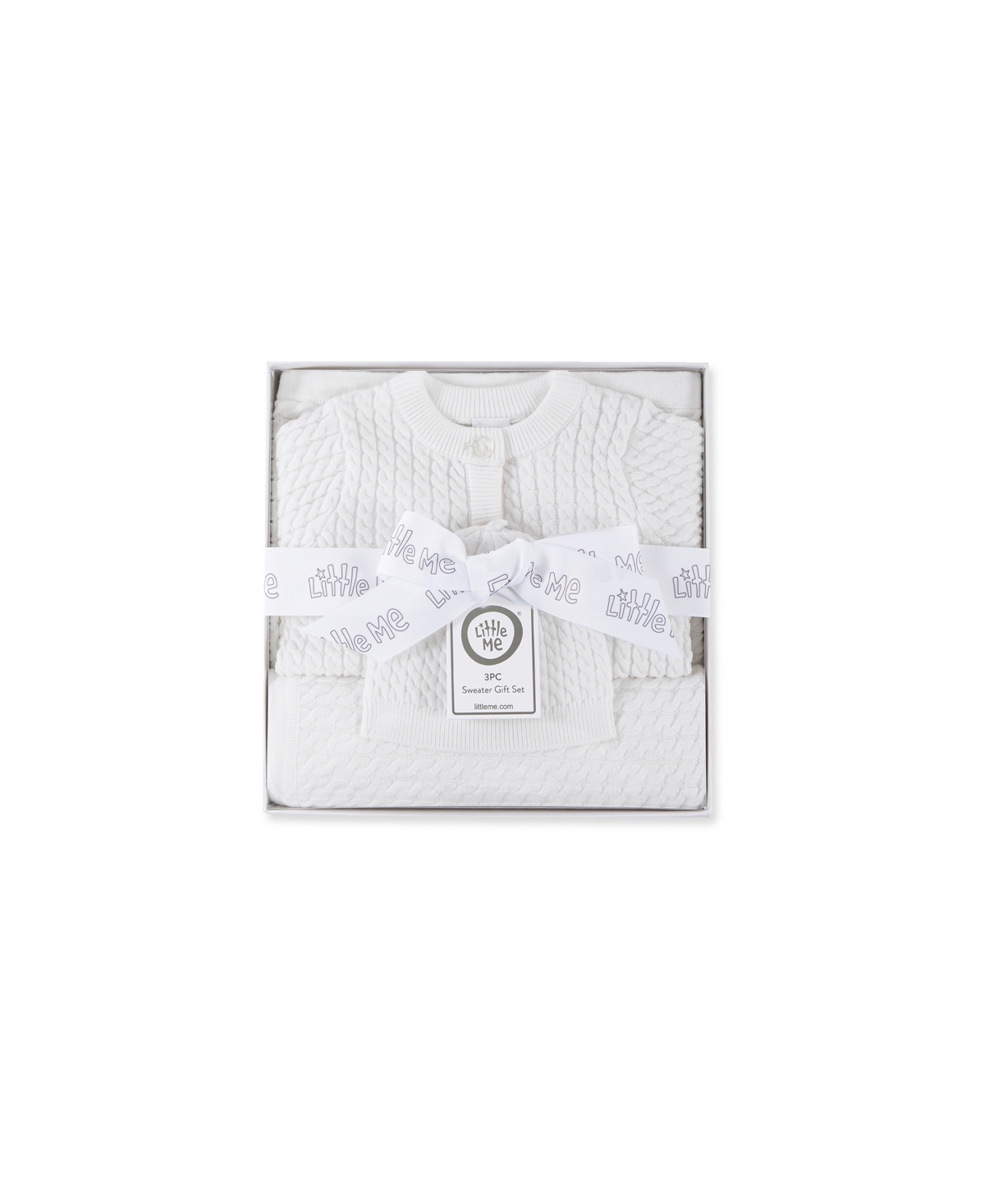 Little Me Baby Boys And Girls 3-piece Cardigan, Blanket And Hat Gift Set In White