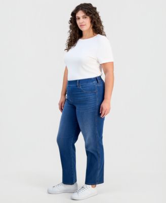 Plus Size Pull-On Shaping High-Rise Straight-Leg Jeans, Macy's Exclusive