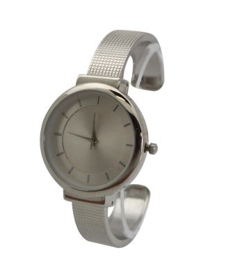 Silver Shiny Face Textured Bangle Watch