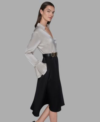 Women's Two Tone Collared Midi Dress