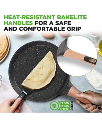 Black Marble Nonstick 17.3 Inch Crepe Pan with Wooden Spreader
