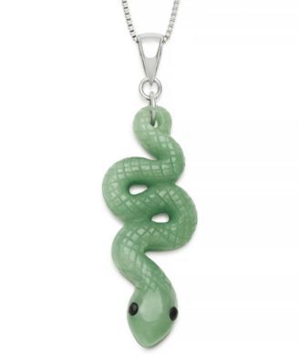 Macy's - Dyed Green Jadeite Snake and Black Agate Eyes Pendant Necklace in Sterling Silver