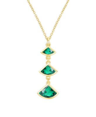 Macy's - Lab-Grown Emerald Pendant Necklace (1 ct. t.w.) in 14K Gold Over Sterling Silver